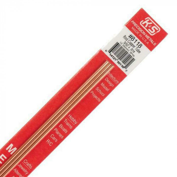 3/32 inch K &amp; S Round Copper Tubing 12 Inch, 3PK