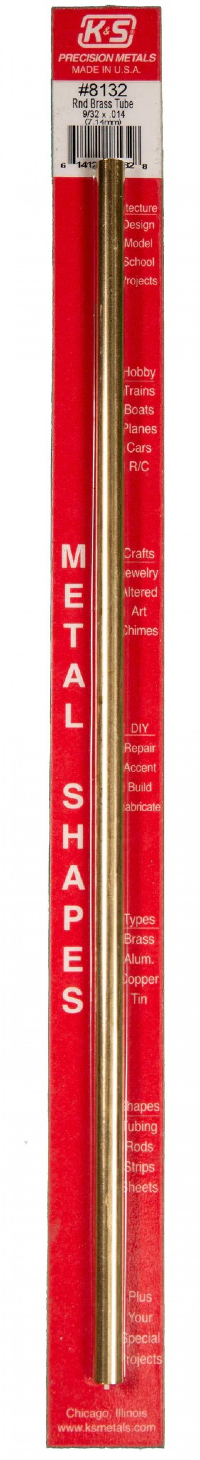 9/32 x .014 x 12 inch K &amp; S Round Brass Tubing, 1PC