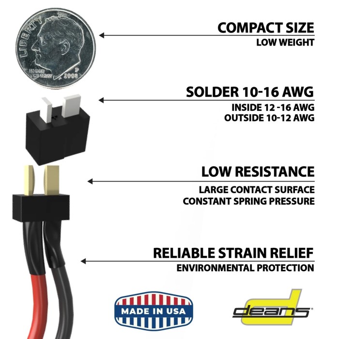 Deans Ultra Plug&amp;reg; Male Set, Black, High Temp, 12-16AWG, Male Only Pair