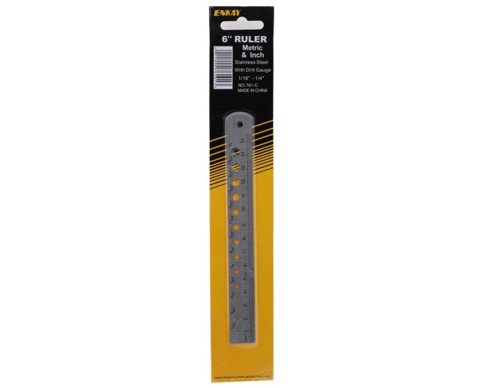Enkay Stainless Steel Metric &amp; Inch 6" Ruler w/Drill Gauge