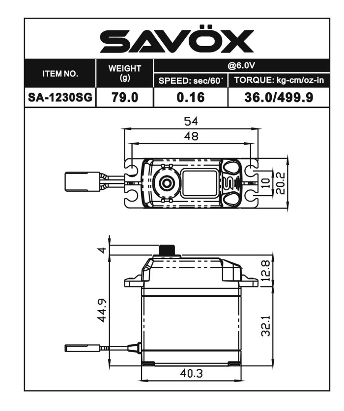 Savox SA-1230SG Monster Torque Steel-Gear Digital Servo