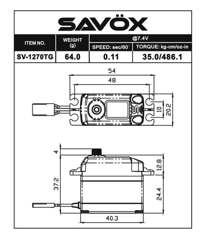 Savox SV-1270TG High Voltage, "Monster Torque", Titanium Gear, Digital Servo