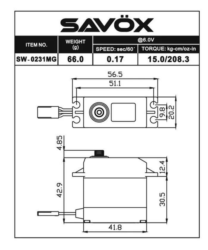 Savox SW-0231MG Waterproof, High Voltage, Digital Servo