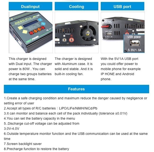 Vista Power D680-PRO DC Charger Dual 80W 