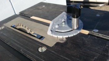 Radical RC miter gauge on a Dremel 580 table saw, ABS body and aircraft-ply runner