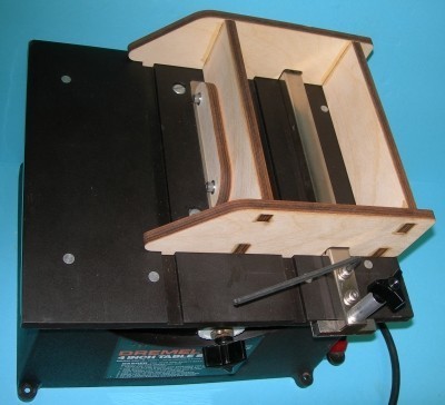 Radical RC laser-cut setup jig kit mounted on a Dremel 580 4 inch table saw